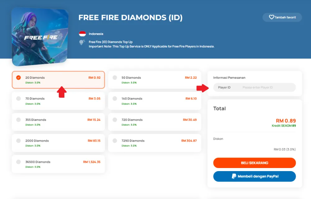 cara top up diamond free fire