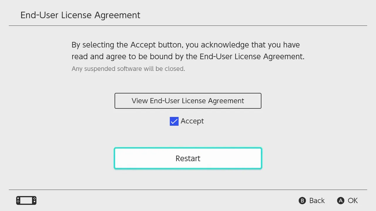 Finally, Accept and Restart your console.