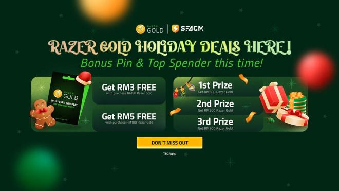 SEAGM x Razer Gold December Bonus Pin & Top Spender Campaign